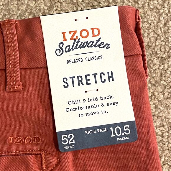 NWT IZOD Men's Big & Tall Flat Front Chino Short Saltwater Red 52W 10.5 Inseam - Picture 3 of 5